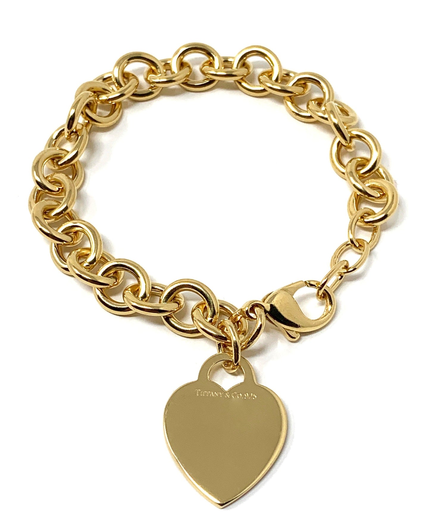 Tiffany&Co. 925 Silver Heart Charm Yellow Gold-Plated Bracelet