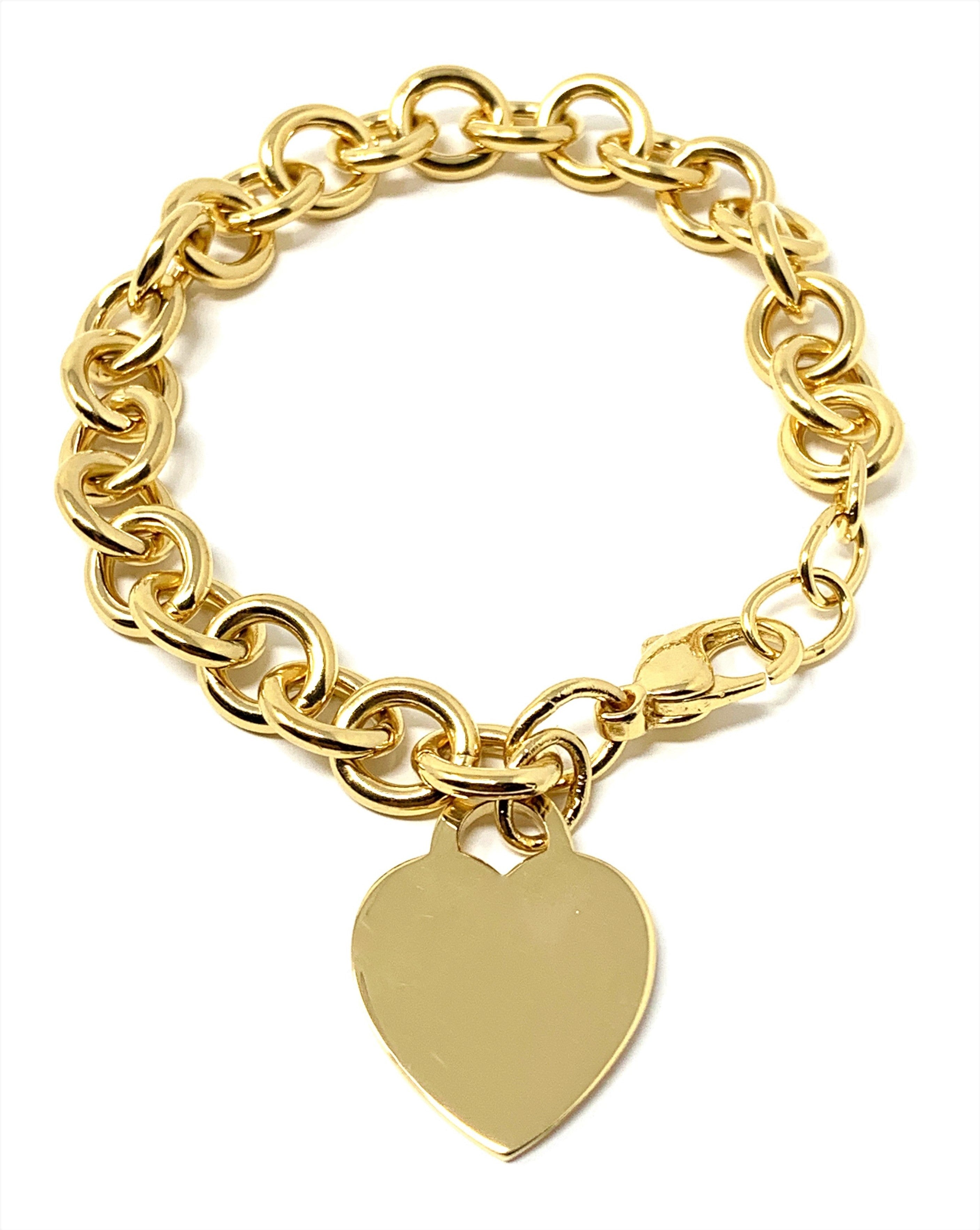 14K Yellow Gold Heart Charm Hollow Bracelet - 7.25