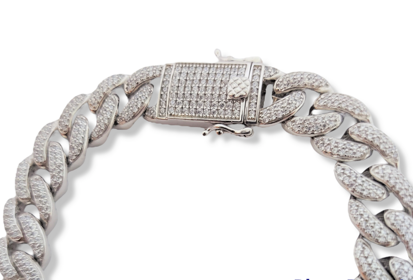 Cuban Link Unisex Silver 925 CZ White Gold Plated Bracelet