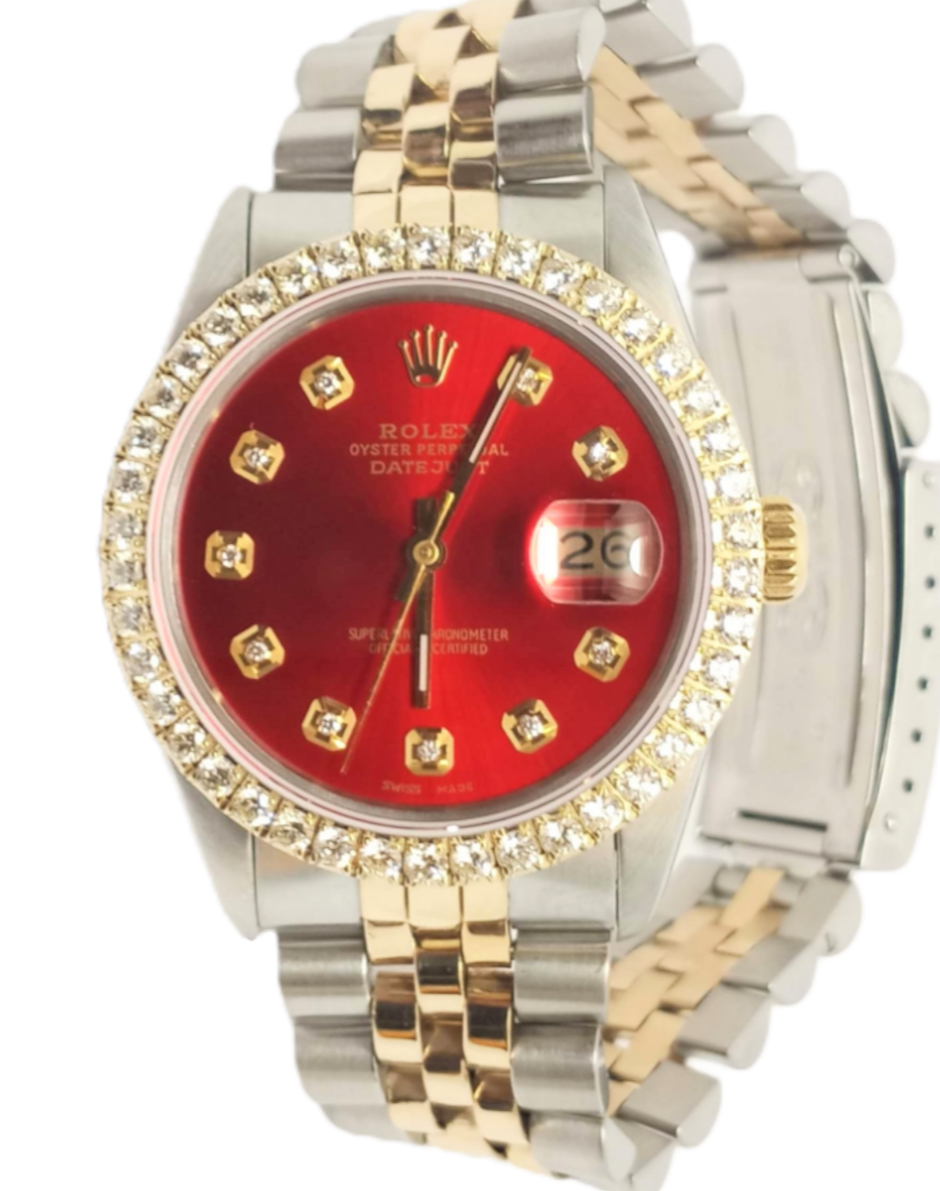 Rolex Men s 36.mm Datejust 16233 Red Diamond two tone Jubilee