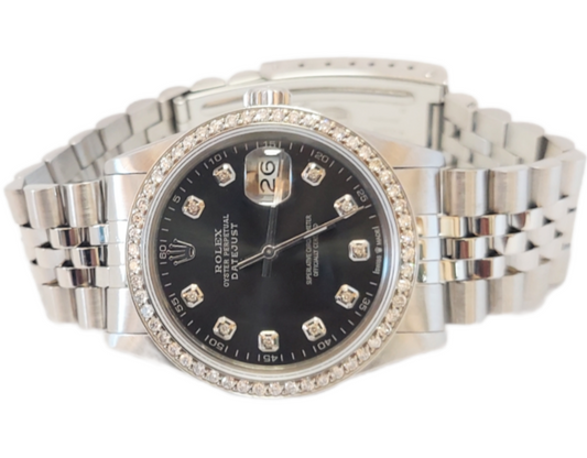 Rolex 36mm Datejust 16234 Gray Diamond Steel Jubilee