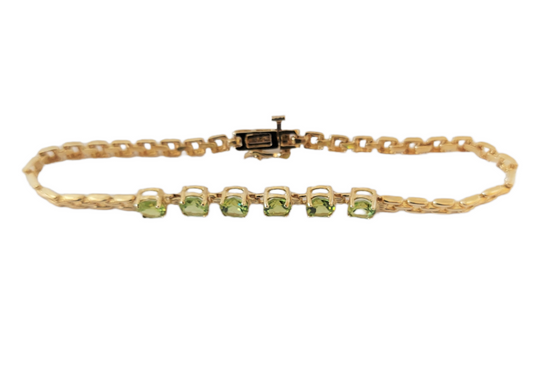 14K Yellow Gold Natural Peridot Stone Bracelet