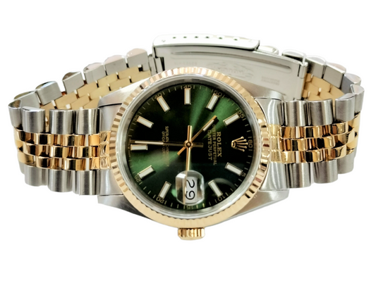 Rolex 36mm Datejust 16233 Green Stick Index Two Tone Jubilee