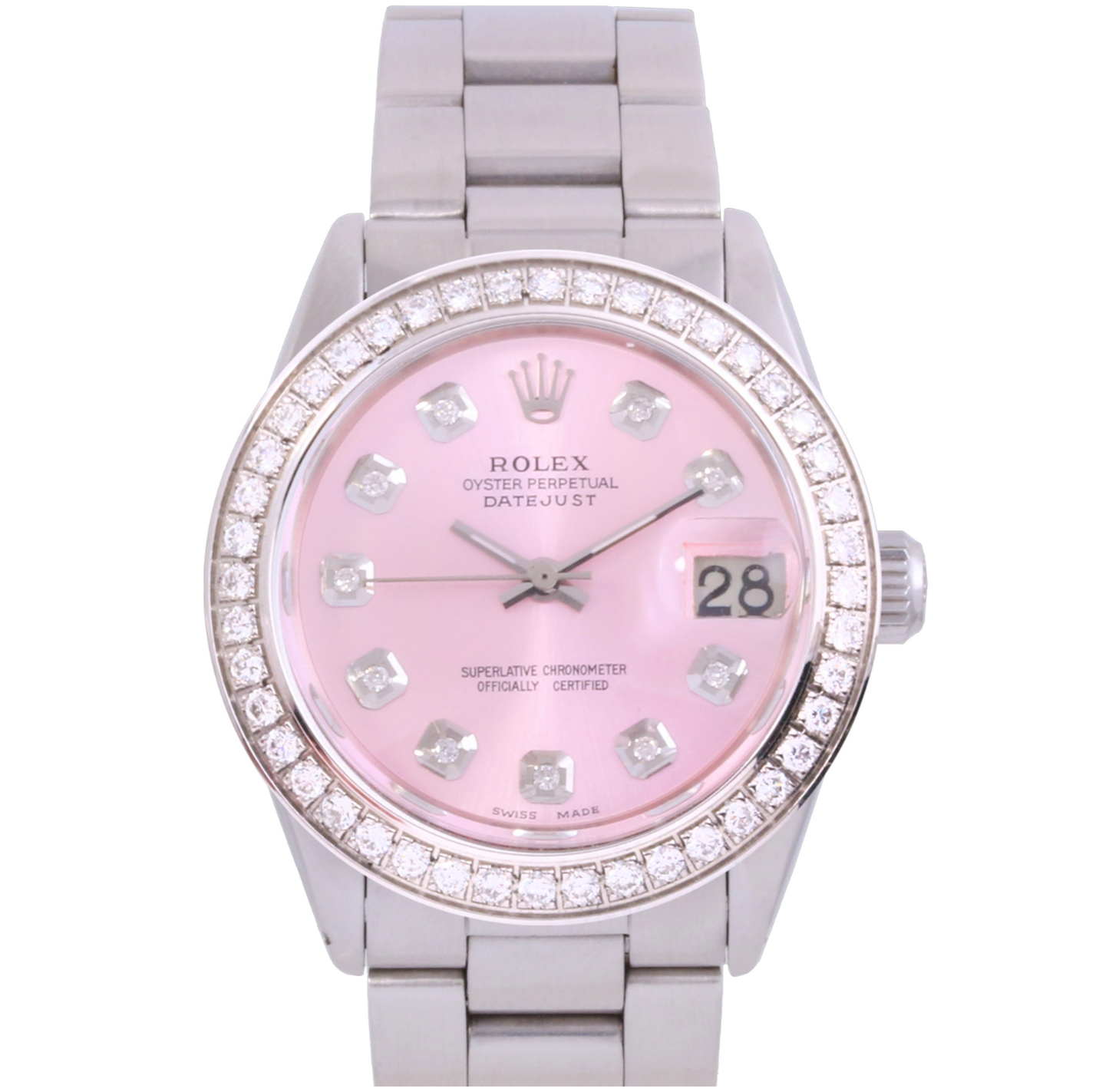 Rolex Ladies 31mm Datejust 6824 Pink Diamond Oyster Steel