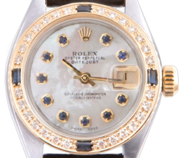 Rolex Ladies 26mm Datejust 6517 MOP Sapphire Diamond On Leather