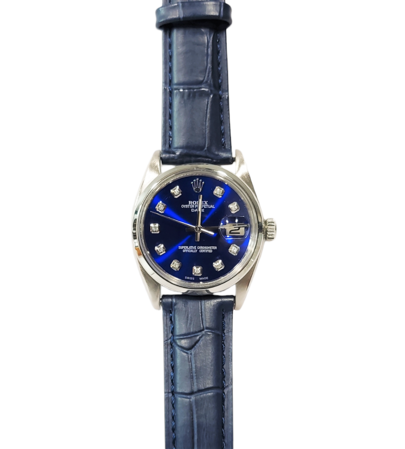 Rolex 34mm 1500 Date Blue Diamond on Leather