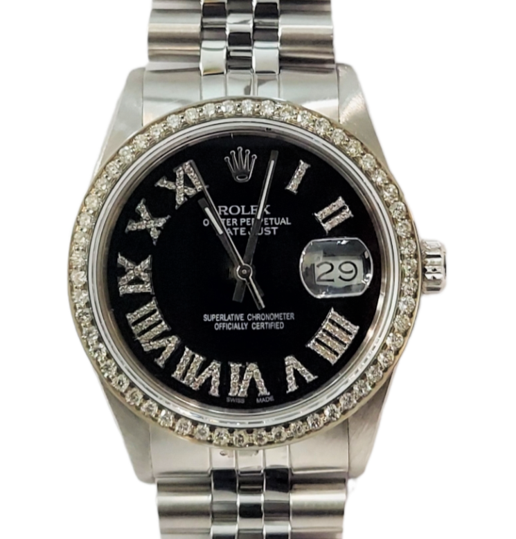 Rolex 36mm Datejust 16030 Black Diamond roman numeral jubilee