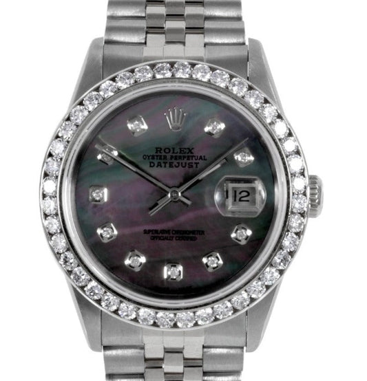 Rolex 36mm datejust 16014 Black MOP Diamond Steel Jubilee