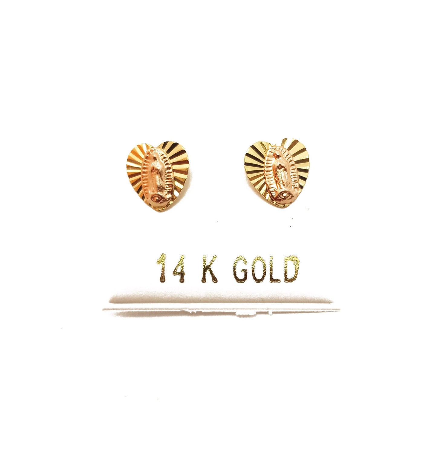 14K yellow gold virgen de Guadalupe stud earrings