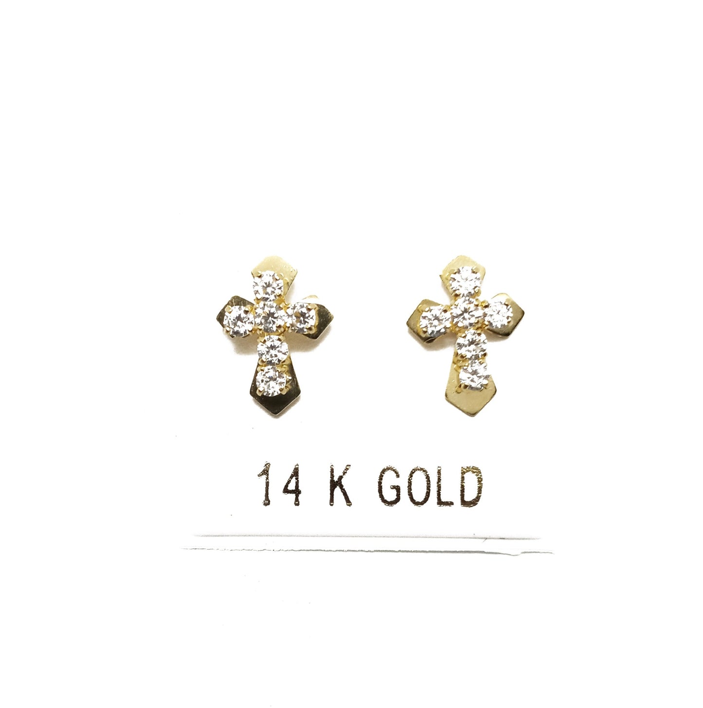 14K Yellow Gold Cross ZC Stud Earrings