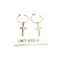 14K Yellow gold drop cross hoop earrings