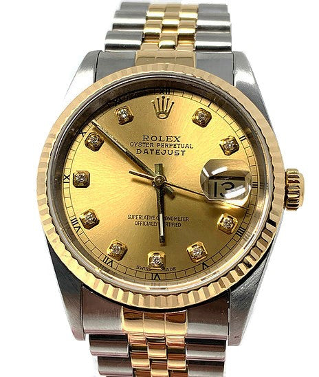 Rolex Datejust 16233 36mm Steel and Yellow Gold Champagne Diamond