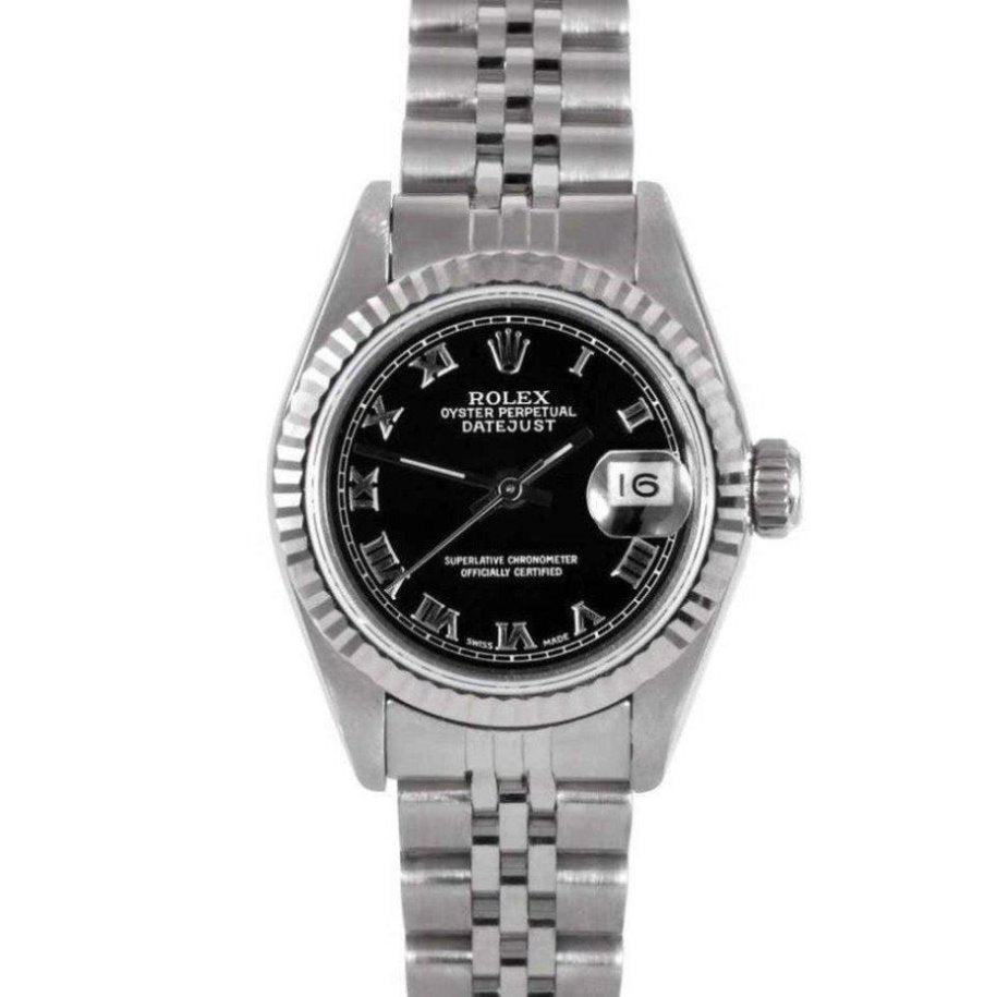 Rolex ladies datejust 69174 (s-s)  black roman dial jubilee - Luxury Diaz